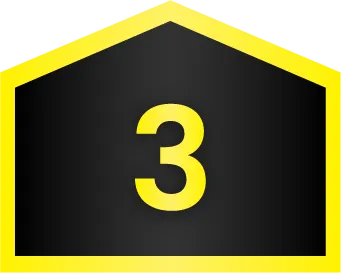 A yellow number 3 is centered on a black, pentagon-shaped background outlined in yellow.